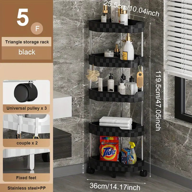 Organize your essentials neatly on this stylish bathroom floor storage rack