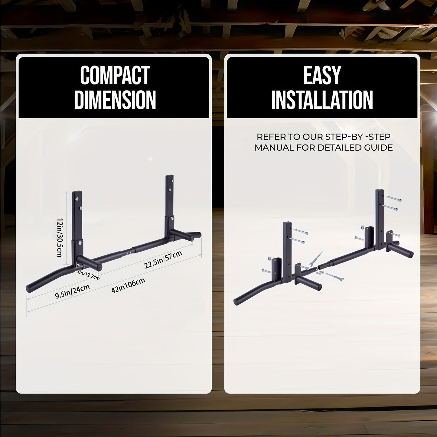 Wall-Mounted Stainless Steel Pull-Up Bar Black