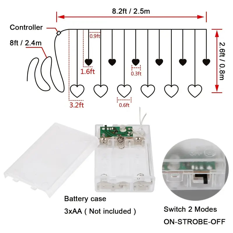 Waterproof Heart-Shaped LED Curtain String Lights - 138 LEDs, 8 Flashing Modes