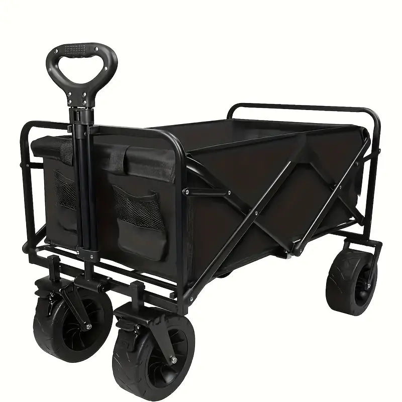 Heavy Duty Foldable Camping Wagon with Wide Wheels - Black