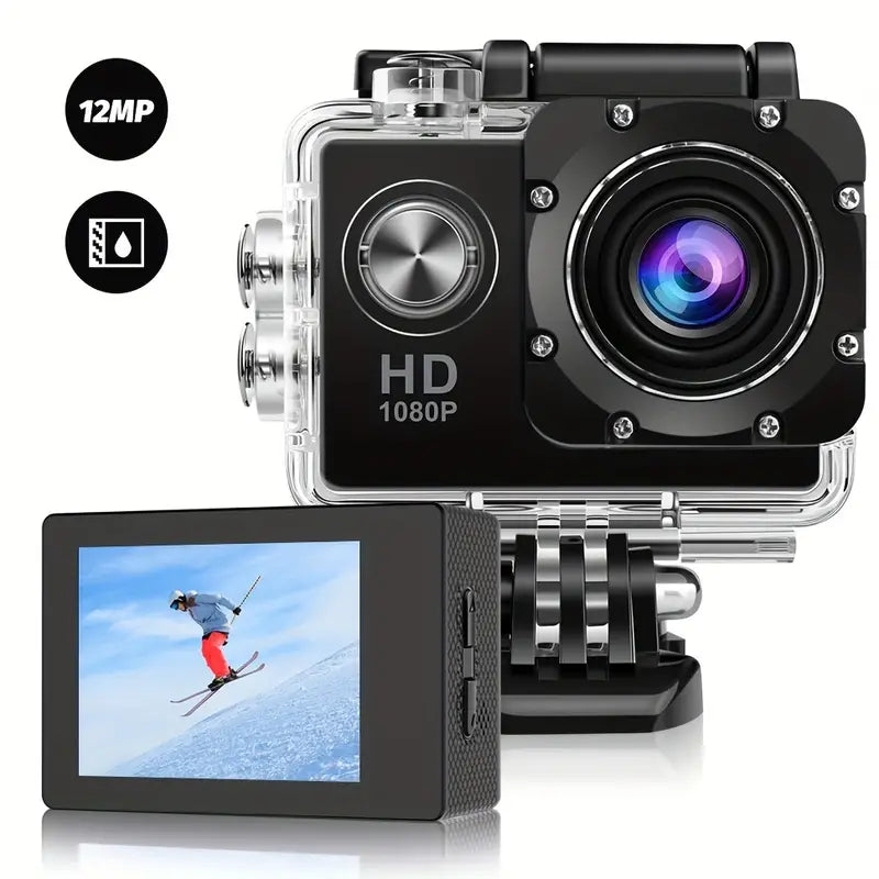 HD 1080P Sport Action Camera with 2-inch LCD Screen and Waterproof Housing