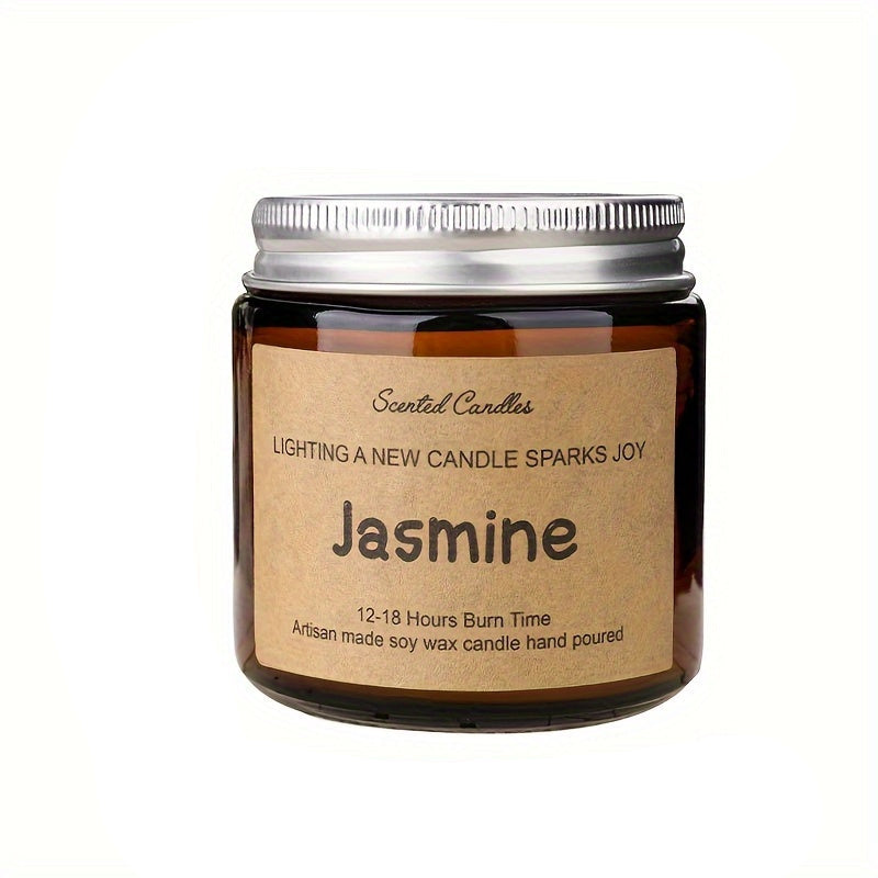 Jasmine Scented Soy Wax Candle in Glass Bottle