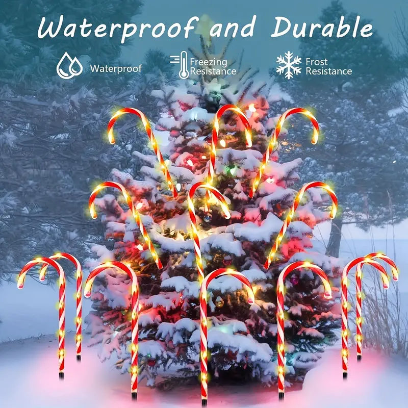 Set of 5 Solar-Powered Candy Cane Pathway Lights