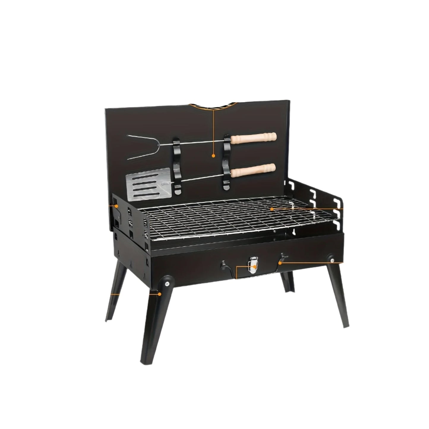 Portable Stainless Steel Charcoal Grill with Shelf