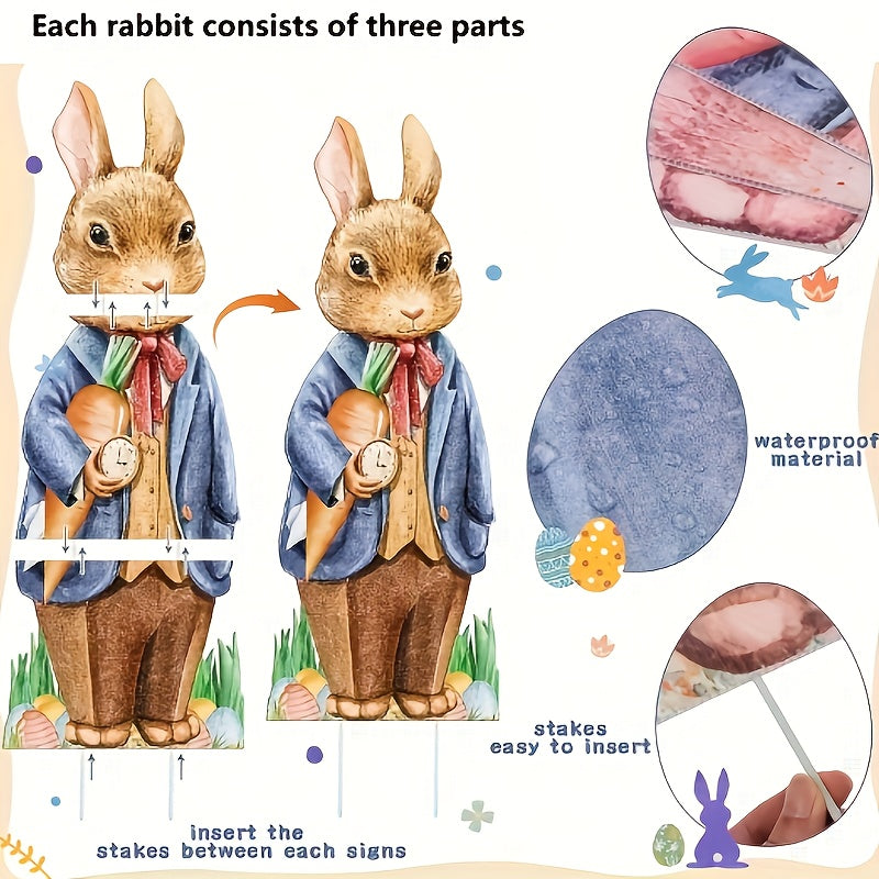 Wooden Rabbit and Flower Garden Signs Set