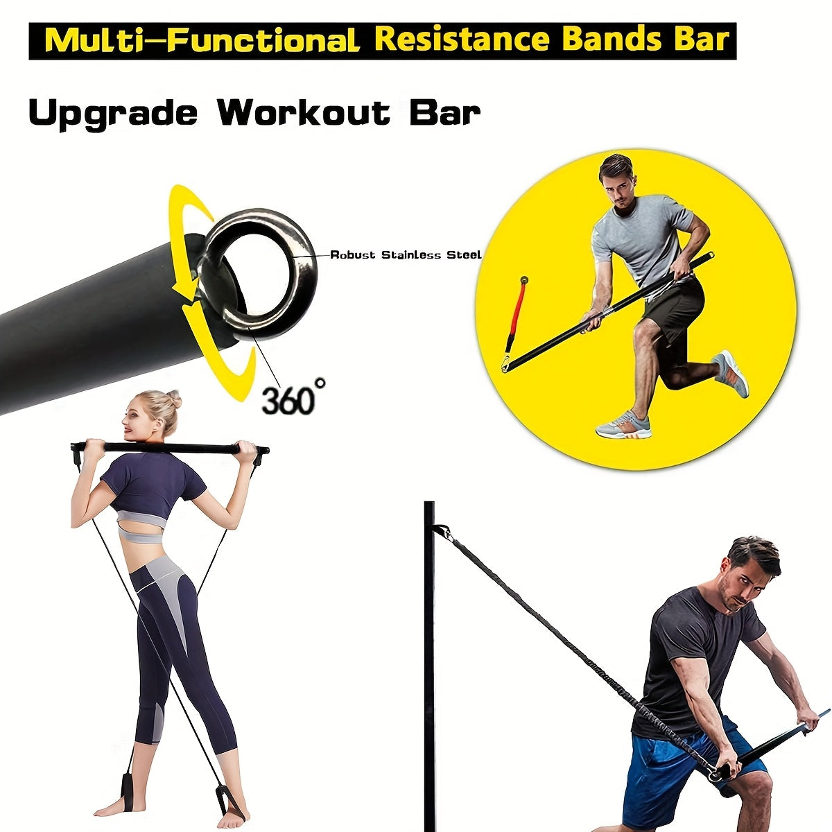 Workout Bar with Resistance Bands for Home Gym