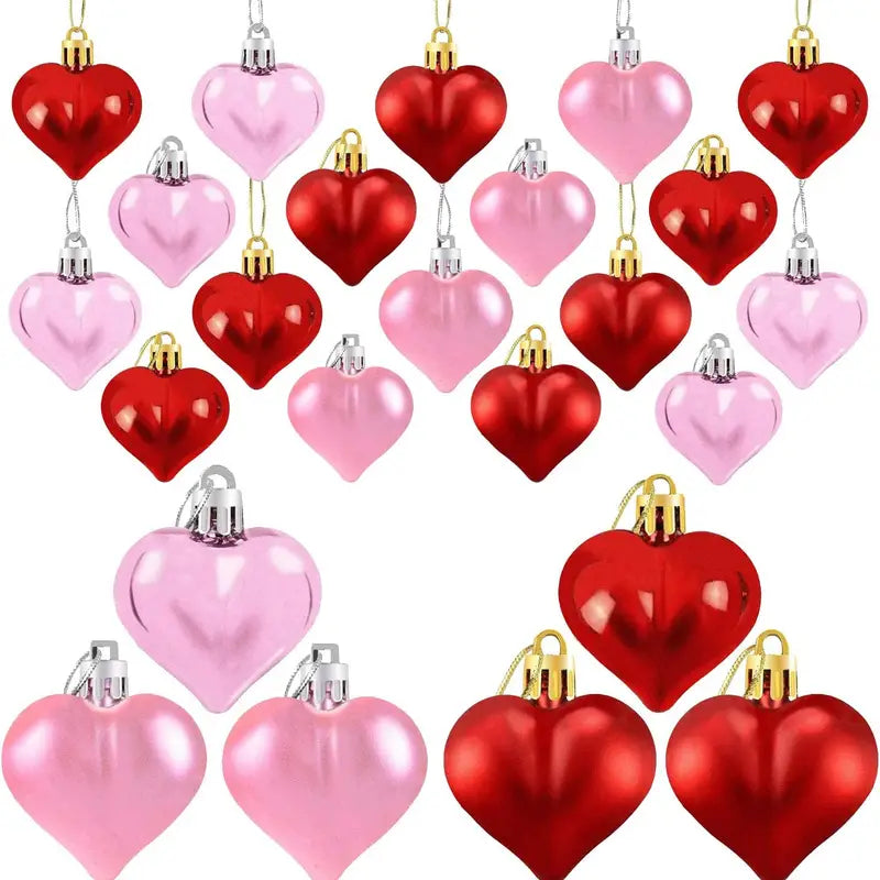 24-Piece Valentine's Day Heart-Shaped Ornament Set - Glossy and Matte Baubles