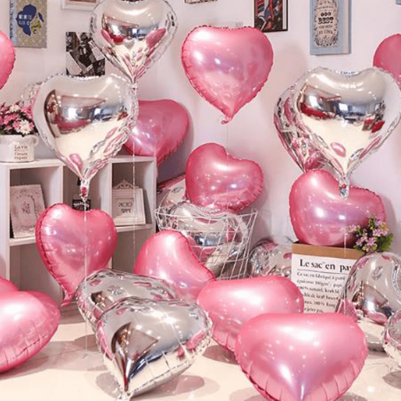 10pcs Pink Silver Love Balloons Set