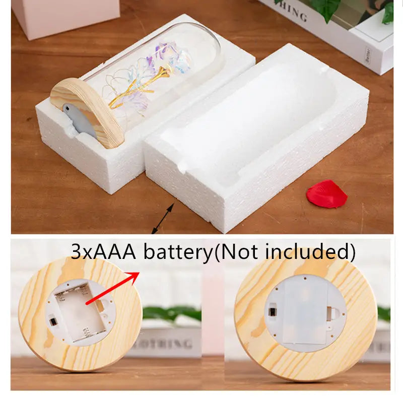 Eternal Rose LED Light Foil Flower in Glass Cover(Red)