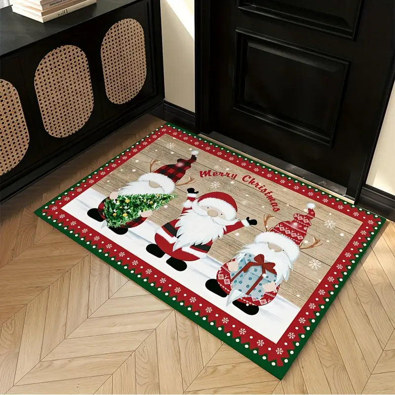 Merry Christmas Kitchen Rug - Festive Red and Green Polka Dots