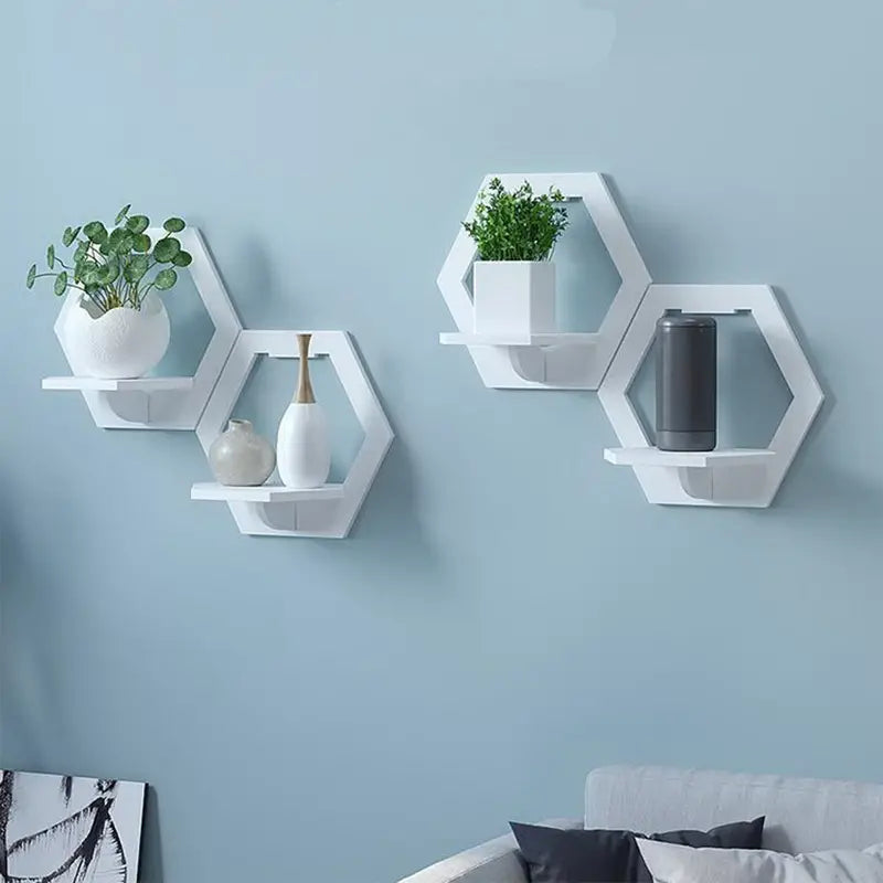 Hexagonal Harmony: Set of 3 Punch-Free Wall Shelve