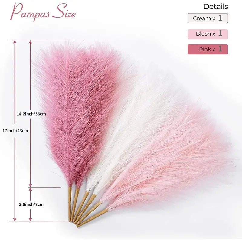 Set of 3 Artificial Pampas Grass Stems (43.18cm) - Blush, Cream & Pink Gradient