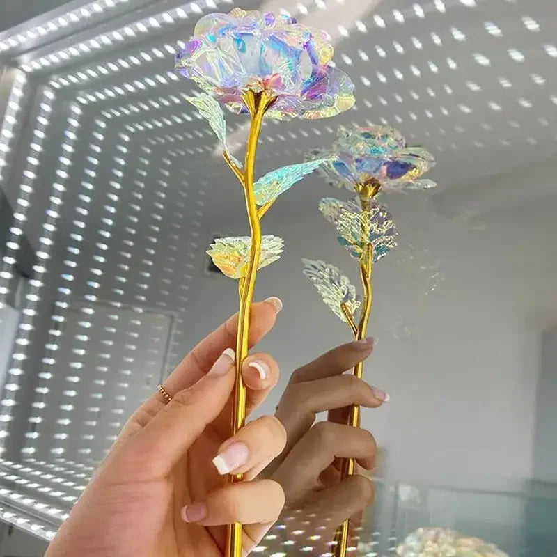 Rose Golden Crystal Artificial Rose Flowers - Pack of 10