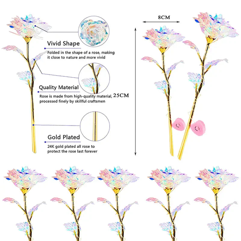 Rose Golden Crystal Artificial Rose Flowers - Pack of 10