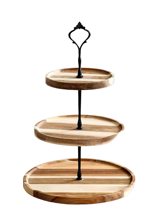 Acacia Wood 3 Layers Cupcake Stand - Elegant Display Rack for Desserts