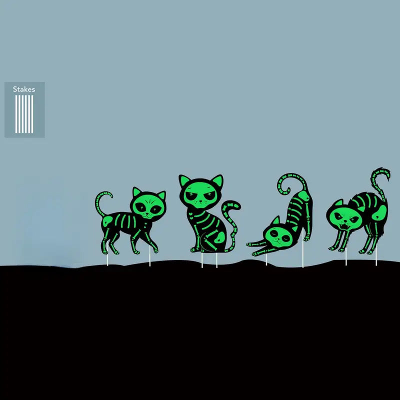 Midnight Guardian: 4pcs Black Cat Silhouette Yard Sign with Stakes