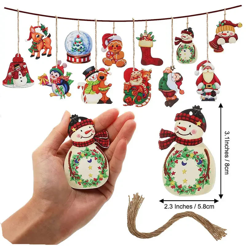24-Piece Christmas Wooden Hanging Ornaments Set for Festive Tree Decoration