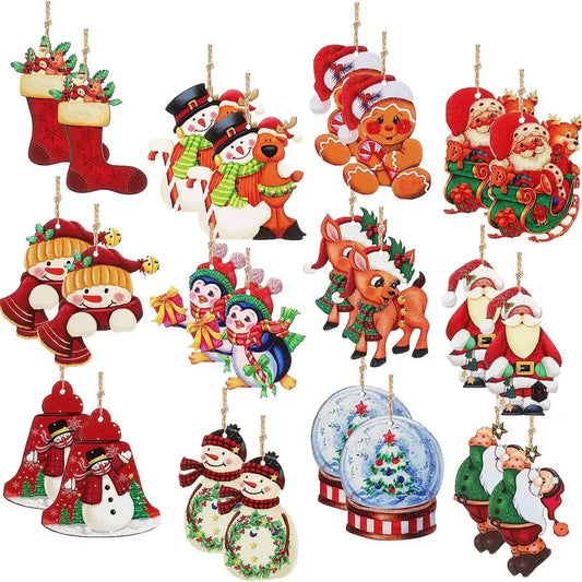 24-Piece Christmas Wooden Hanging Ornaments Set for Festive Tree Decoration