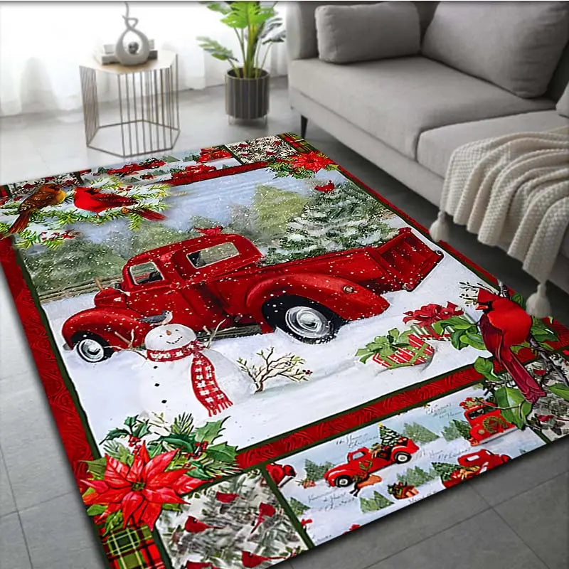 Festive Christmas Red Santa Truck Pattern Floor Mat