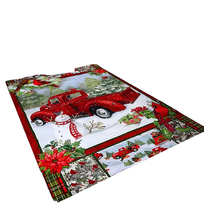 Festive Christmas Red Santa Truck Pattern Floor Mat