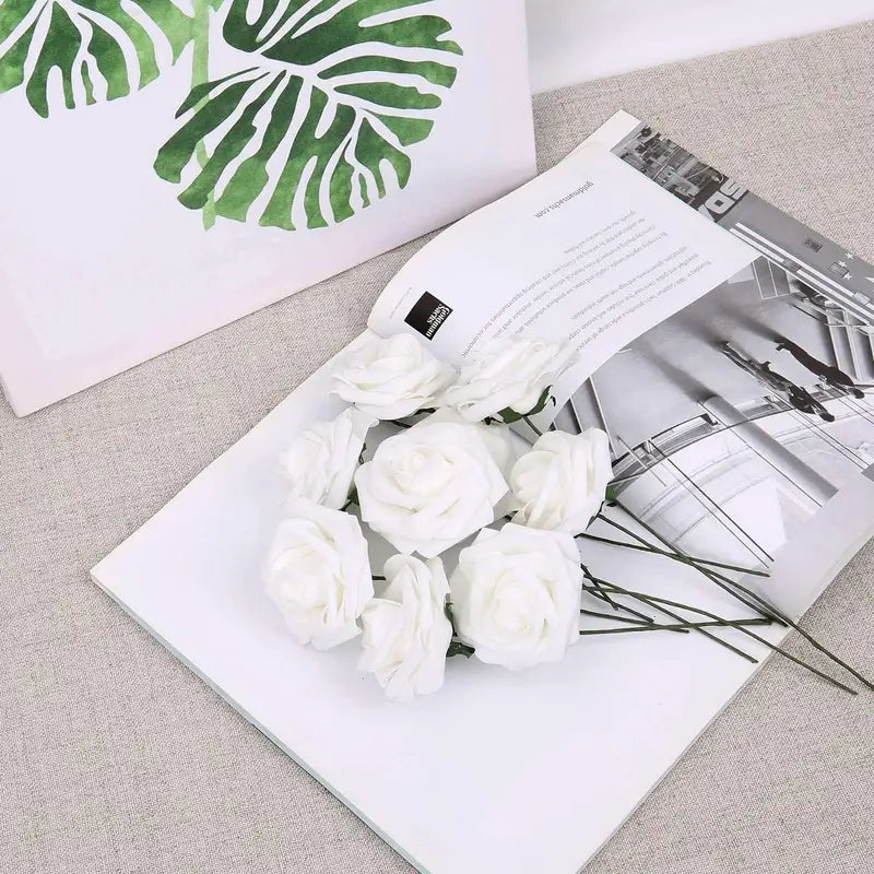 50-Piece Realistic Foam Rose Wedding Set - White Artificial Flowers