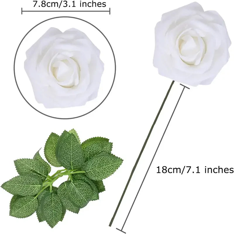 50-Piece Realistic Foam Rose Wedding Set - White Artificial Flowers