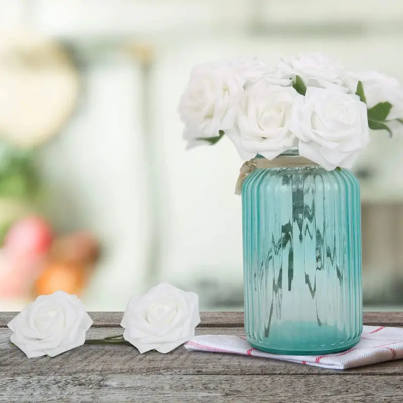 50-Piece Realistic Foam Rose Wedding Set - White Artificial Flowers