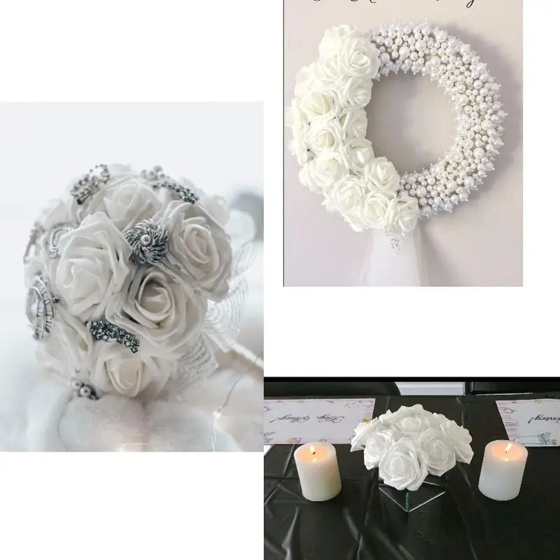 50-Piece Realistic Foam Rose Wedding Set - White Artificial Flowers