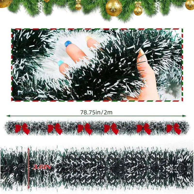 6-Piece Christmas Decoration Set - White Edge Ribbon & Bow Tree Pendant