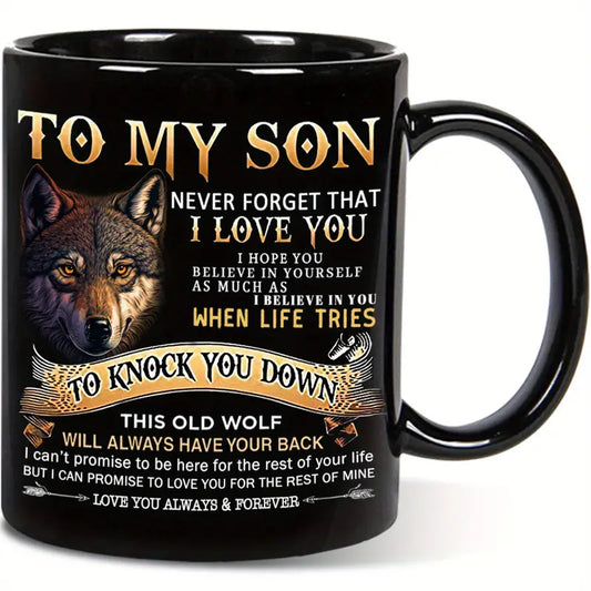 To My Son Black Wolf Coffee Mug - 11oz Ceramic Cup