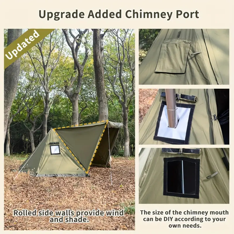 All-Season Hexagonal Camping Tent for 1-2 Persons - Army Green