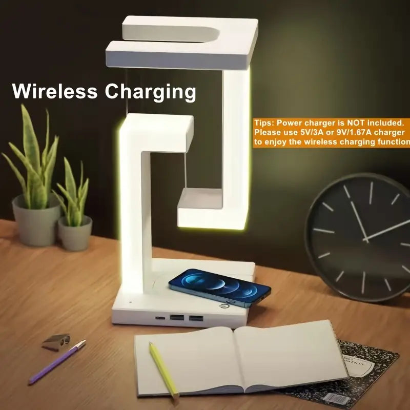Floating Desk Lamp With Wireless Charging And USB Output Port