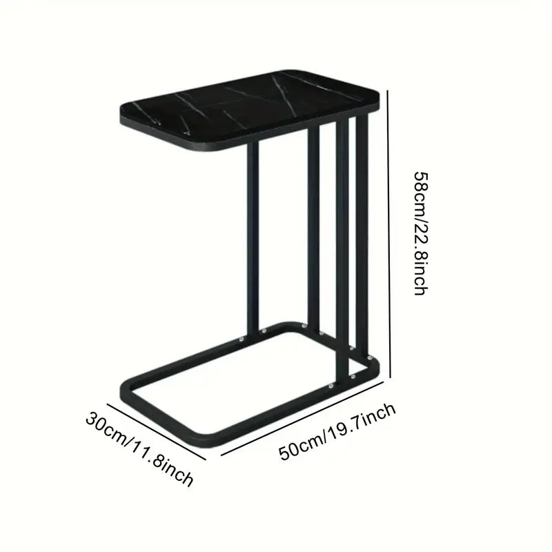 Modern Black Marble Pattern Side Table with Metal Pedestal Base