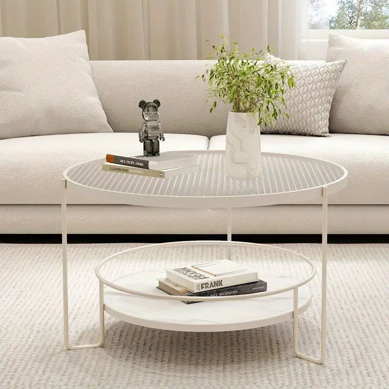 Round Tempered Glass Coffee Table- white Frame+Changhong Glass
