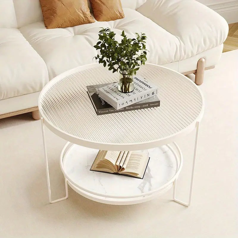 Round Tempered Glass Coffee Table- white Frame+Changhong Glass
