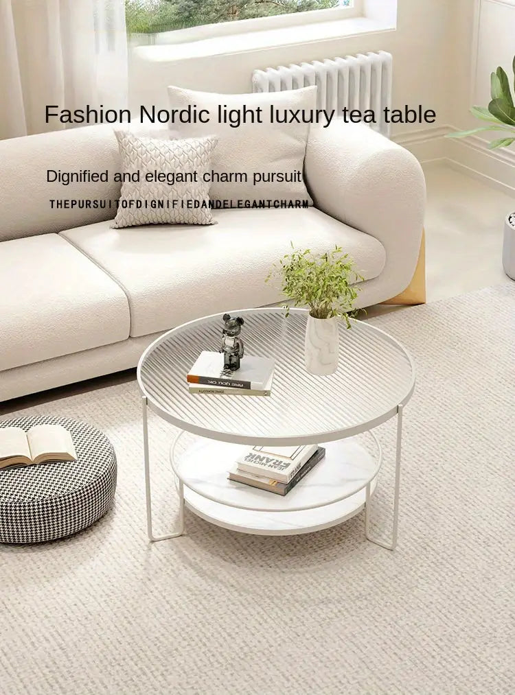 Round Tempered Glass Coffee Table- white Frame+Changhong Glass