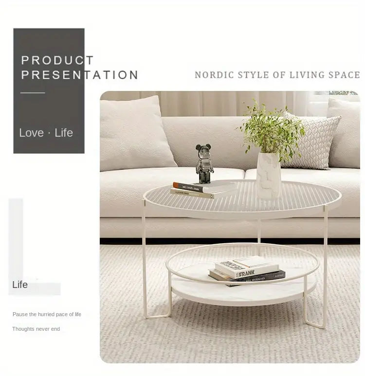 Round Tempered Glass Coffee Table- white Frame+Changhong Glass