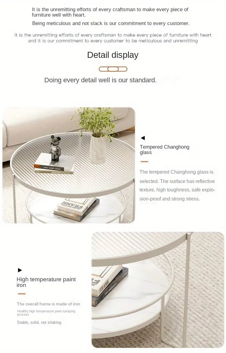 Round Tempered Glass Coffee Table- white Frame+Changhong Glass