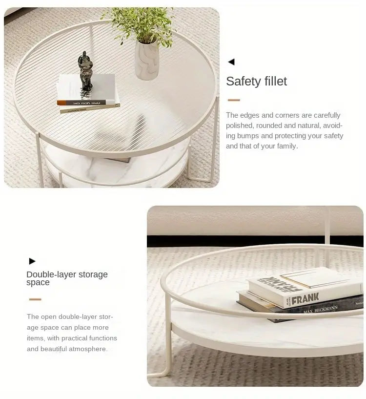 Round Tempered Glass Coffee Table- white Frame+Changhong Glass