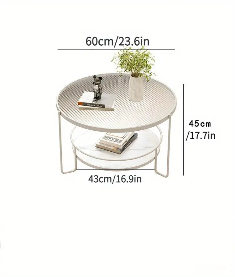 Round Tempered Glass Coffee Table- white Frame+Changhong Glass