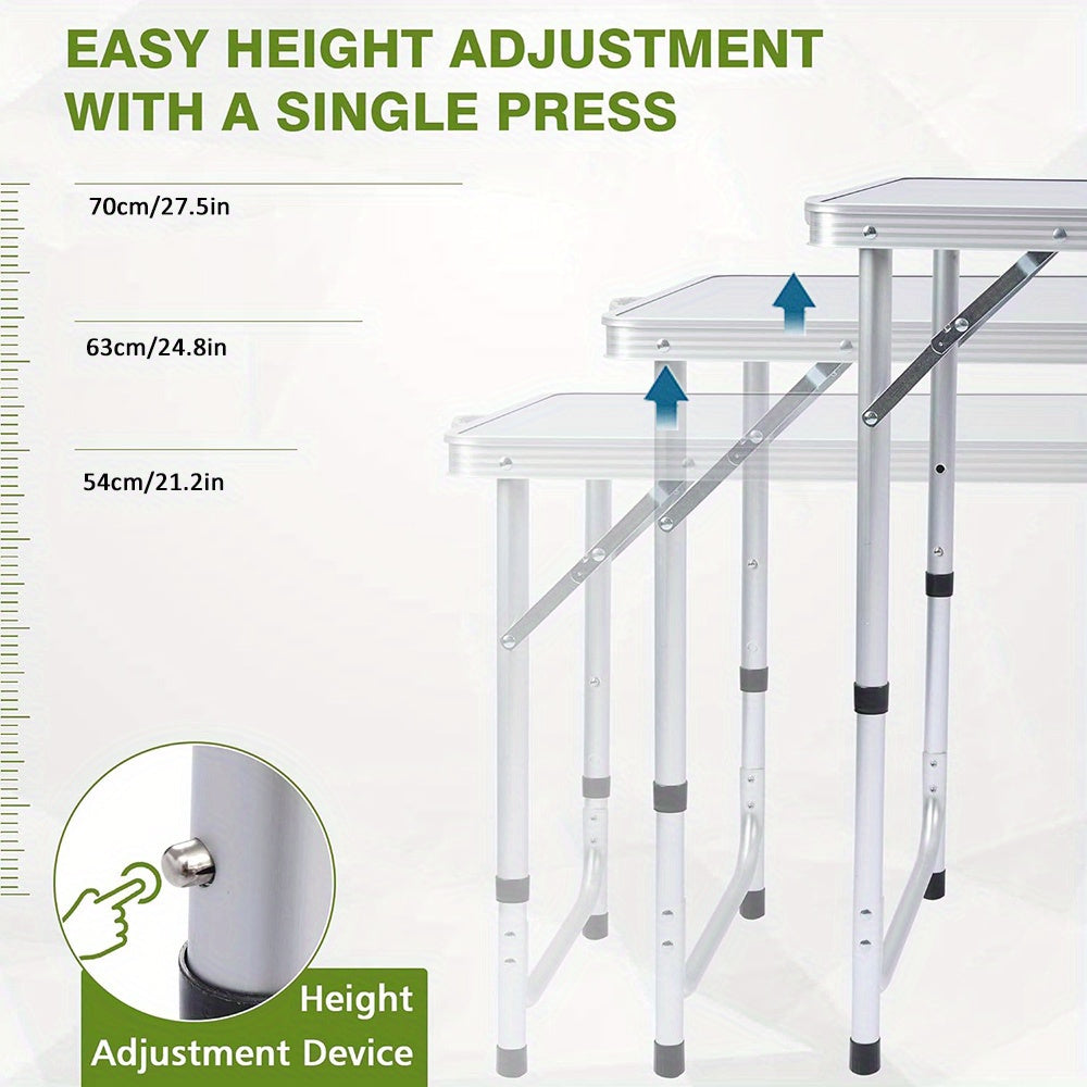 3-Height Portable Folding Camping Table with Storage
