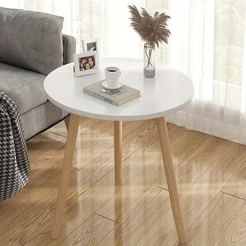 Round End Table with Solid Wood Legs