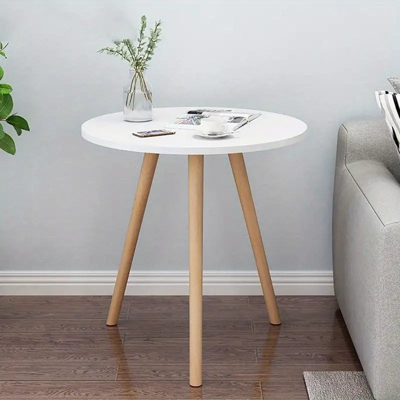 Round End Table with Solid Wood Legs