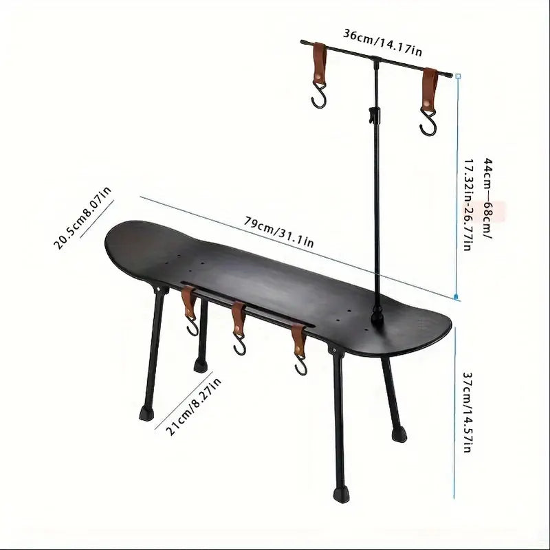 Black Skateboard Shape Courtyard Camping Table - Foldable & Lightweight