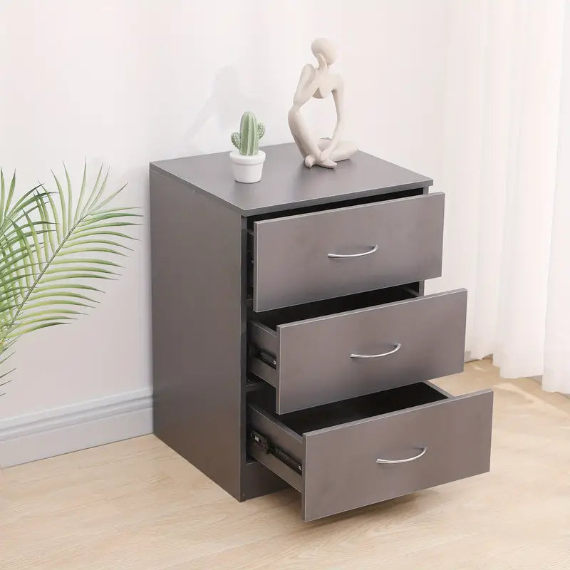 Modern Gray Bedside Table with 3 Drawers