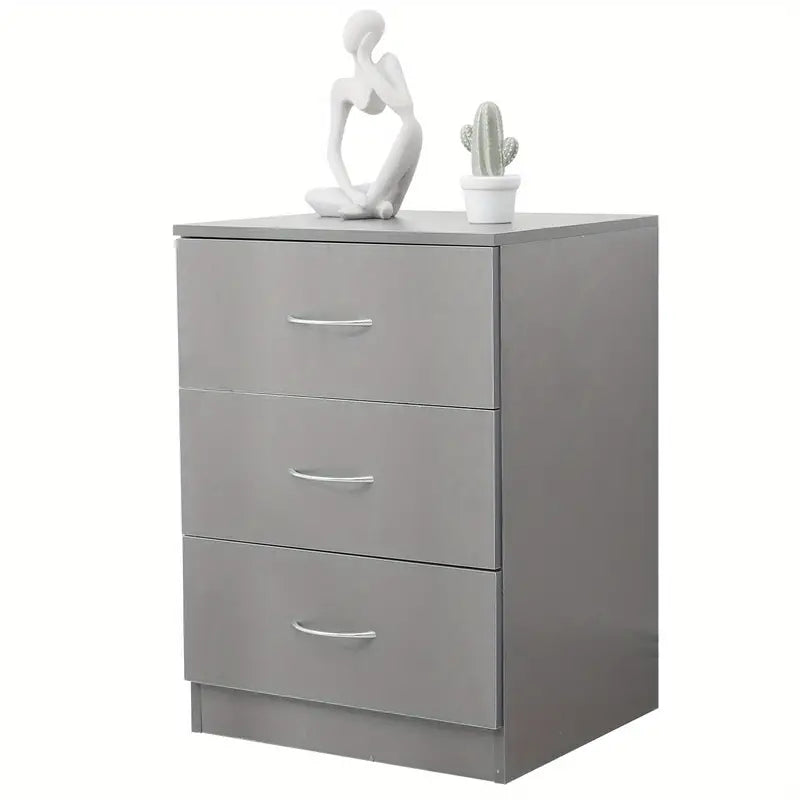 Modern Gray Bedside Table with 3 Drawers