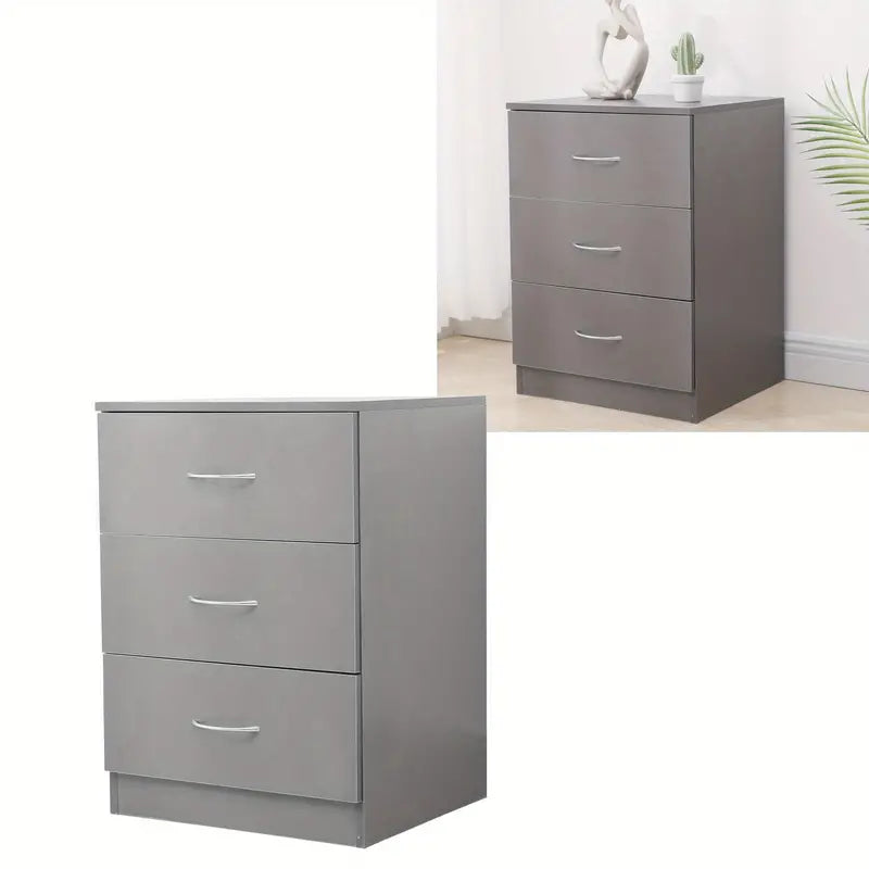 Modern Gray Bedside Table with 3 Drawers