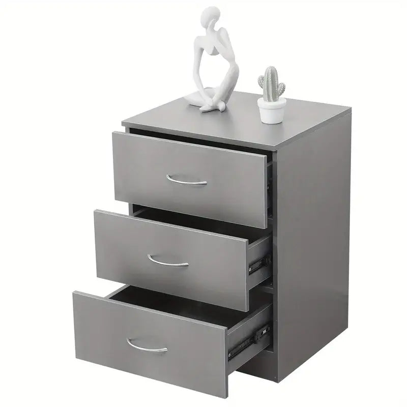 Modern Gray Bedside Table with 3 Drawers