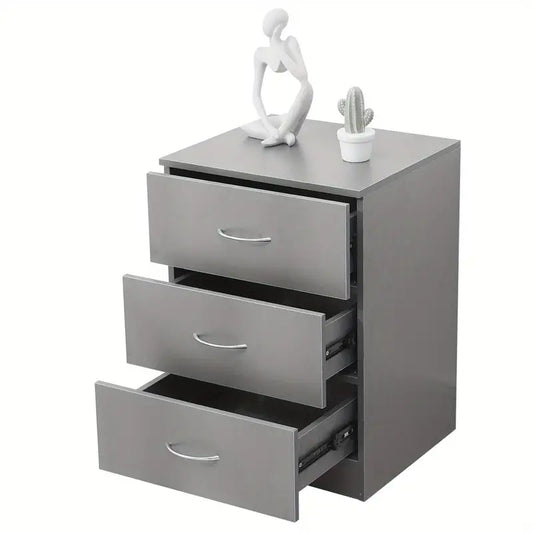 Modern Gray Bedside Table with 3 Drawers