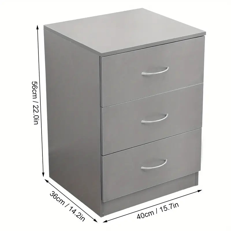 Modern Gray Bedside Table with 3 Drawers
